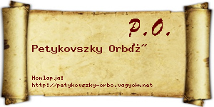 Petykovszky Orbó névjegykártya